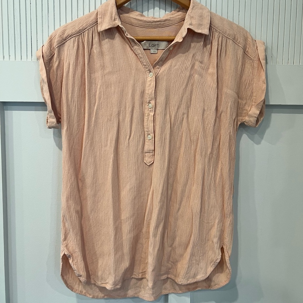 LOFT Women's Light Coral Button-Down Shirt